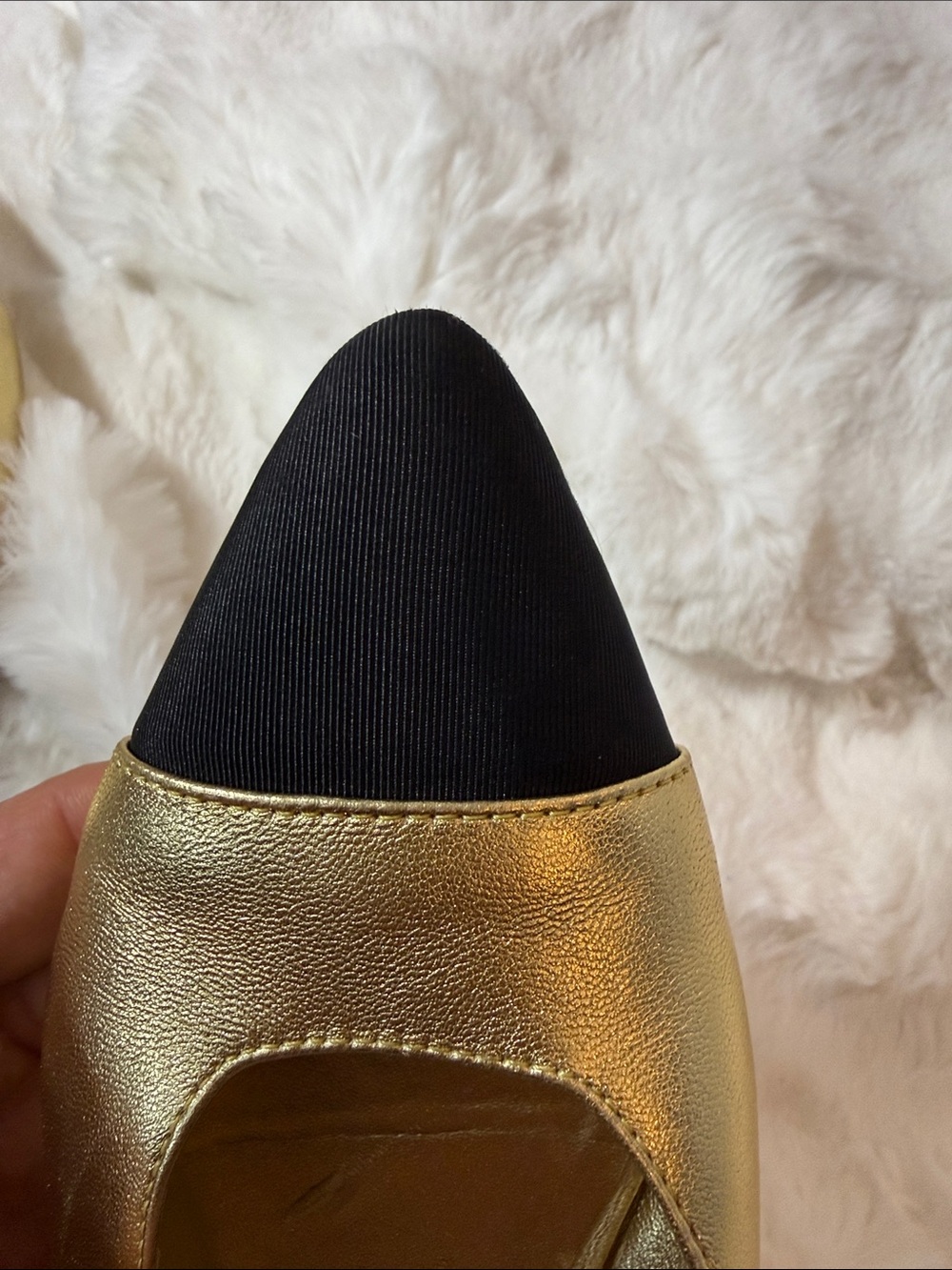 CHANEL Gold and Black Pointed-Toe Slingback Flats - Picture 7 of 12